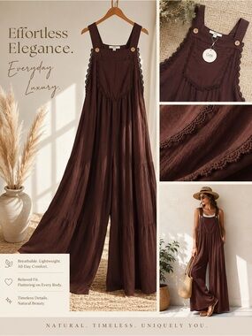 ODDY Chocolate Brown Wide-Leg Romper Jumpsuit. NWT